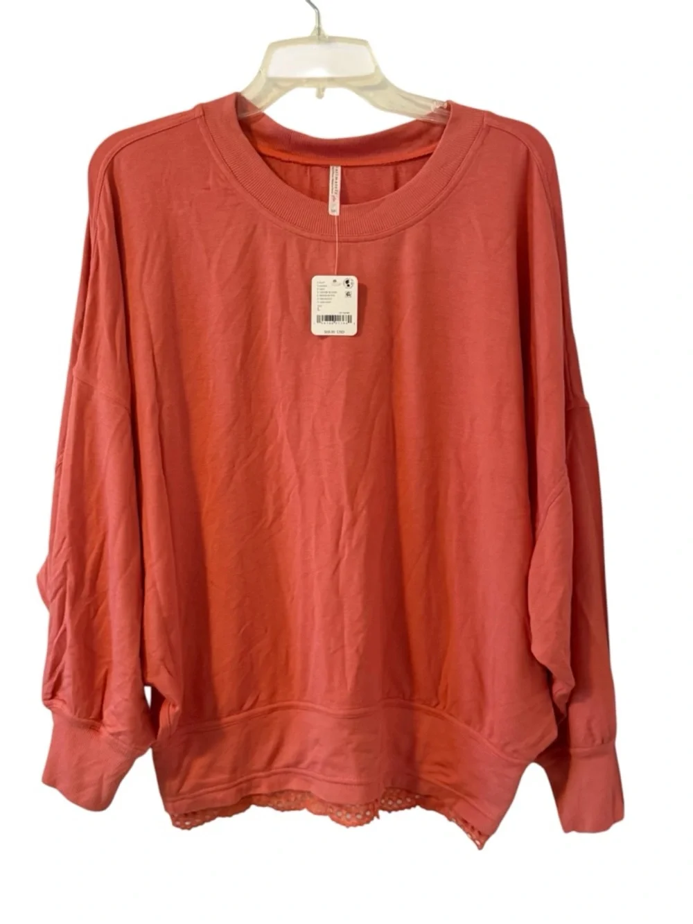 Free People Oversized Lace-Hem Pullover - Coral